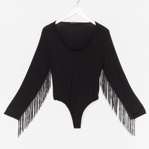 Black Sleeve Fringe Bodysuit 1x